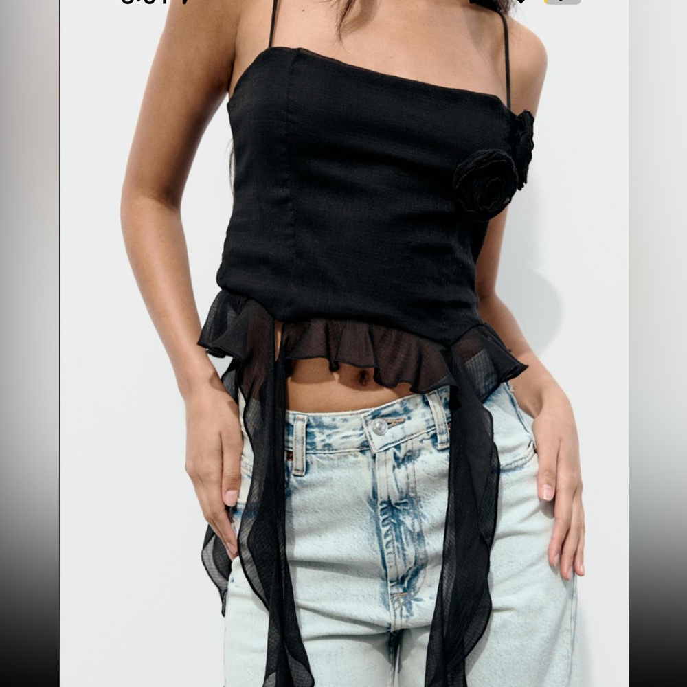 Zara Black Ruffle Trim Top - Picture 2 of 5